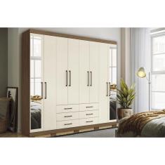 Imagem de Guarda Roupa 8 Portas (2 c/ Espelho) e 6 Gavetas c/ Pés Master 8.6 Jatobá/Areia - Santos Andirá
