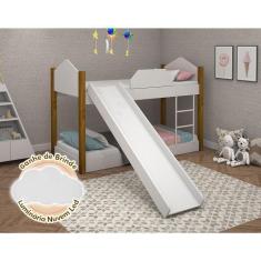 Imagem de Beliche Infantil Com Escorregador Juvenil Luiza Branco E Amêndoa + Lum