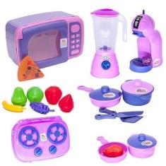 Imagem de Menina Cozinha Infantil Eletro Jogo Panela Microondas 19Pç - Altimar
