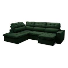 Imagem de Sofá 5 Lugares Retrátil e Reclinável Arezzo com Chaise Esquerdo Veludo Verde