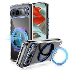 Imagem de Lokyoo Capa magnética transparente para Google Pixel 9 Pro e Pixel 9 de 6,3 polegadas, [apto para MagSafe], [antiamarelo], [suporte magnético giratório de 360°] proteção contra quedas, antiarranhões,