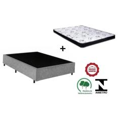 Imagem de Cama Box Casal Cinza Suede + Colchão Espuma D28 138x188x8