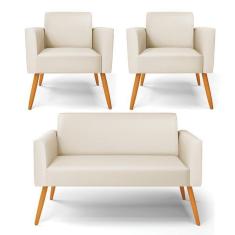 Imagem de Sof  Namoradeira Com 2 Poltronas P s Palito Castanho Marisa C