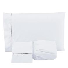 Imagem de Jogo De Lençol Casal Padrão Cama Box 3 Peças Ponto Palito 400 Fios Com