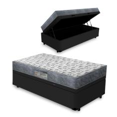 Imagem de Cama Box Baú Solteiro Preta + Colchão D33 - Ortobom - Iso 100 78x188x60cm
