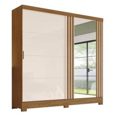Imagem de Guarda Roupa Casal B352 Ripado 2 Portas Deslizantes Nature/Off White com Espelho - Móveis Briz