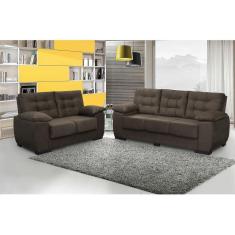 Imagem de Conjunto de Sofá Luxemburgo 3 e 2 Lugares Tecido Suede Café - Moveis Marfim