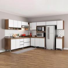 Imagem de Cozinha de Canto Modulada com Armário Aéreo Balcão Sabrina 252/294x202 Cm 10 Peças MDP Branco MENU