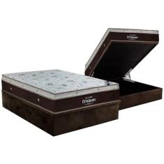 Imagem de Cama Box Baú Casal: Colchão Molas Ortobom Superpocket Sleep King + Base Crc Suede Brown(138X188)
