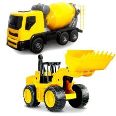 Imagem de Kit 2 Carrinhos De Brinquedo Trator Com Alavanca De Comando E Caminhão