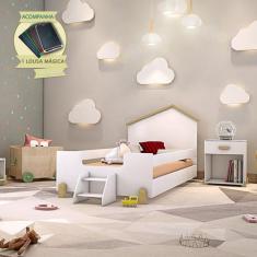 Imagem de Cama Infantil Montessoriana Com Escadinha Juvenil Ayla - Branca E Natu