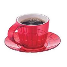 1 Conjunto com 6 Xícaras de Chá com Pires 15 Cm Oxford Daily Floreal Renda  Branco/Vermelho 200 Ml