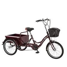 Imagem de Triciclo adulto ao ar livre 50 cm armação de aço carbono bicicleta adulto 6 velocidades três rodas cruiser bicicleta com cesta de compras para idosos mulheres homens piquenique ciclismo pedalar