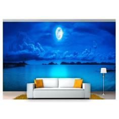 Imagem de Papel De Parede Praia Mar Lua Cheia Céu 3D Npr225