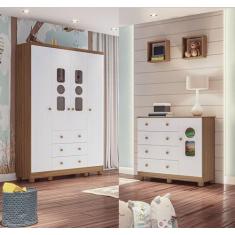 Imagem de Guarda Roupas 04 Portas E Cômoda Moveis Peroba Tedy Infantil  Mdf Bran