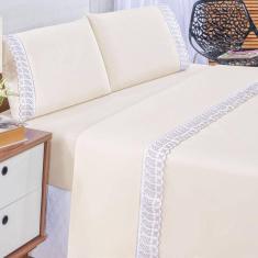 Imagem de Jogo De Lençol Casal 4 Peças Basic Percal 180 Fios Lese Bordado Inglês - Palha