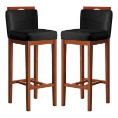 Imagem de Kit 2 Banquetas Média Estofadas com Encosto 38x92 Cm Líbia Madeira Maciça Suede Preto CCS