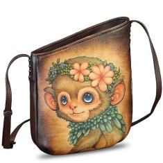 Imagem de Bolsa tiracolo feminina de couro genuíno pintada à mão, feita à mão, bolsa tiracolo, Padrão 4, Small