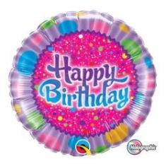 Imagem de Balão Metalizado Redondo Aniversário Com Confeitos Coloridos E Brilhos - 18 Polegadas - Qualatex #30677