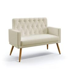 Imagem de Poltrona Namoradeira Decorativa Vega Com Rodapé E Botões Capitonê Sued Bege Aradecor