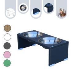 Imagem de Comedouro Duplo Elevado Pet Gato Cachorro Mdf Nick - Inox - Space Gray