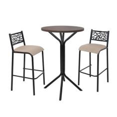 Imagem de Conjunto bistro dani 2 banquetas tubo preto fosco com tampo bp amendoa