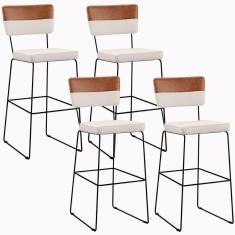 Imagem de Kit 04 Banquetas Altas De Jantar Allana L02 Faixa Camel Cru