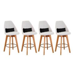 Imagem de Kit 04 Banquetas Alta Maya Giratória Com Encosto Linho Bege Claro e Almofada Sintético Preto - Aurora Line