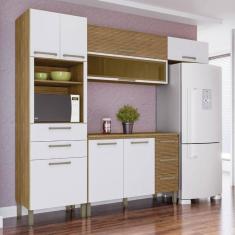 Imagem de Armário De Cozinha Completa Com Balcão Ametista Kit?s Paraná Nicho Para Micro-ondas 8 Portas 5 Gavetas Freijo/bco