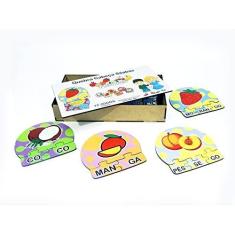 Imagem de 12 Kits Quebra Cabeça Educativo Sílabas Frutas Madeira - Mega Impress