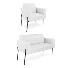 Imagem de Sofá Namoradeira e Poltrona Pé de Ferro Preto Marisa Corino Branco D03 - D'Rossi