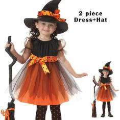 Imagem de Vestido Fantasia Infantil Juvenil Halloween Bruxa + Chapéu - Só Prince