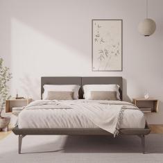 Imagem de Base Box Cama Japonesa Toquio King com Cabeceira Almofada Linho Marrom