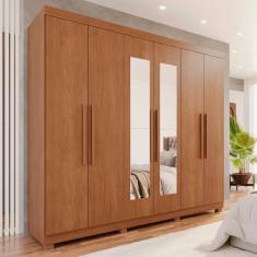 Imagem de Guarda-roupa 6 Portas 4 Gavetas com Espelho com Pés New Malibu Espresso Móveis Cinamomo