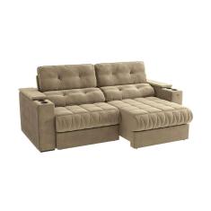 Imagem de sofá 4 lugares retrátil e reclinável premier molas veludo bege 261 cm