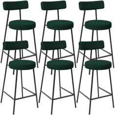 Imagem de Kit 06 Banquetas Baixa Para Cozinha Sala De Jantar Bar Bancada Milão L02 Bouclê Verde - Lyam Decor