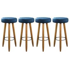 Imagem de Kit 04 Bancos Alto Camila Espuma Decorativa Para Balcão Bistrô Azul Tu