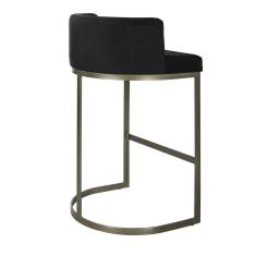 Imagem de Banqueta Alta Estofada Estrutura Aço Carbono Belly Ii Base Champagne 75cm Suede Preto