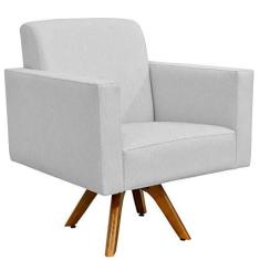 Imagem de Poltrona Decorativa Giratória Madeira Para Sala de Estar Helô L02 Linho  - Lyam Decor