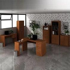 Imagem de Conjunto Home Office 2 Escrivaninhas, 2 Armários, 1 Balcão e 1 Estante Tecno Mobili Amendoa