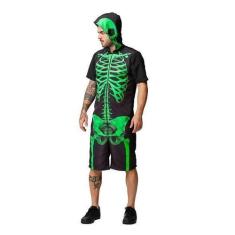 Imagem de Fantasia Caveira Adulto Macacão Curto com Capuz de Halloween - Fantasi