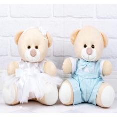 Imagem de Conjunto de casal ursos de pelucia pajem verde água, daminha branca - 