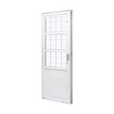 Imagem de Porta de Aço com Postigo 215x83cm com Grade Quadriculada e Vidro Liso QualitySolRamassol