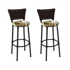 Imagem de Kit 2 Banquetas Alta Preta Junco Argila com Assento Floral Marrom Fort