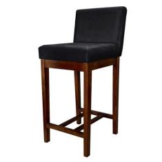 Imagem de Banqueta Média Estofada com Encosto Lisboa Madeira Capuccino Suede Preto CCS