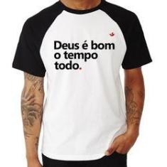 Imagem de Camiseta Raglan Deus É Bom O Tempo Todo - Foca Na Moda