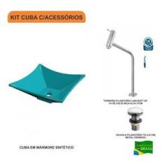 Imagem de Kit Cuba L30 com Torneira Link 1062 Metal e Válvula Click 1``G Compace  Turquesa