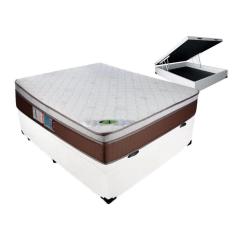 Imagem de Cama Box Casal Com Baú Branco + Colchão Luckspuma Molas Ensacadas Caribe 138x188