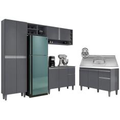 Imagem de Cozinha Compacta Vanessa E Balcão Gabinete Com Pia Tatiane 120cm Cinza