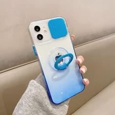 Imagem de Capa transparente com gradiente de proteção para câmera deslizante para iPhone 14 13 12 11 Pro Max XS X XR 8 7 Plus Suporte de anel Capa transparente, azul, para iPhone 12Pro Max